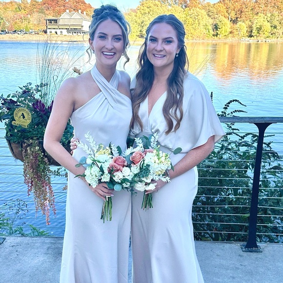 BHLDN LEILA DEEP-V FLUTTER-SLEEVE SATIN A-LINE GOWN - Picture 6 of 6